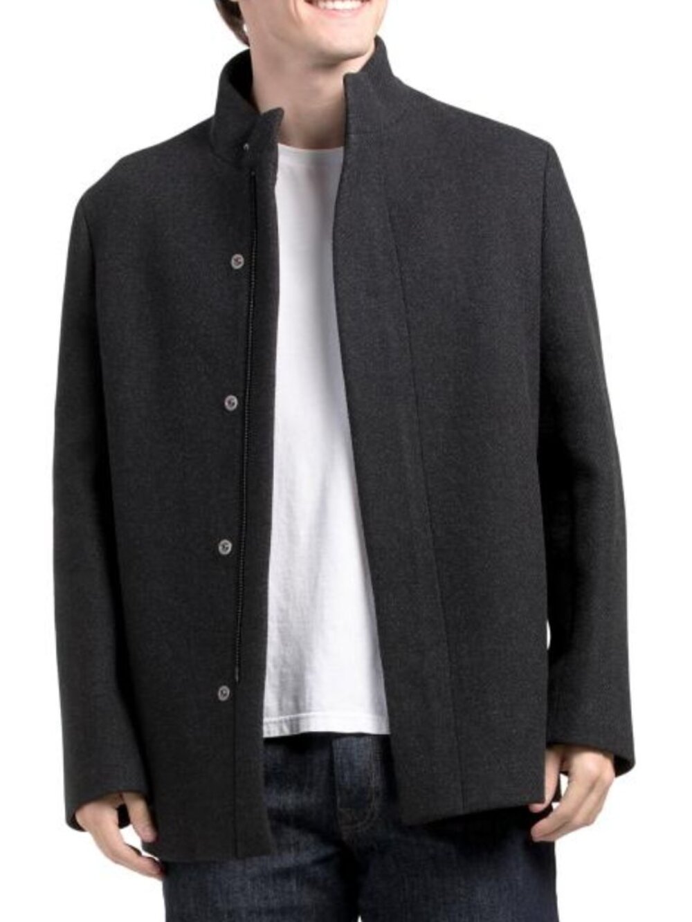 THEORY Charcoal Melange Virgin Wool Blend Clarence Melton Coat